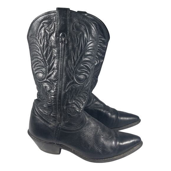 GORGEOUS BLACK GENUINE LEATHER FANCY STITCHED WESTERN COWBOY BOOTS! SZ 8M - Picture 11 of 11